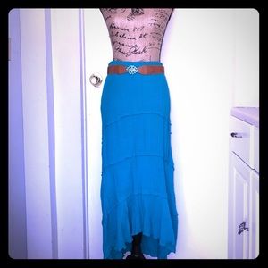 Turquoise high waisted long skirt!